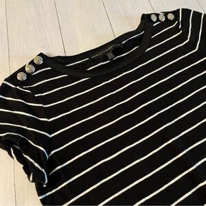 White House Black Market Black and White Fitted Short Sleeve Tee